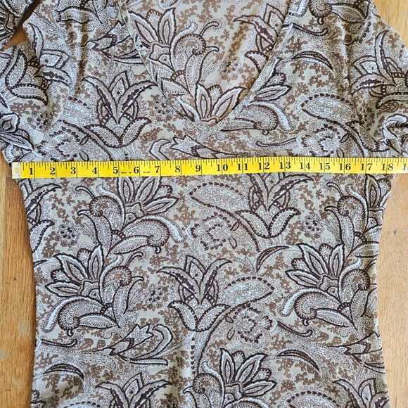 Vtg Limited Top Size Large Brown Paisley Print Sheer Mesh Y2K Boho Stretch Fall - Picture 8 of 11